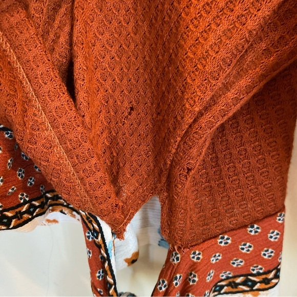 Blu Pepper Fall Boho Faux Wrap Top Orange Floral Womens Small Tie Waist V Neck - Picture 5 of 6